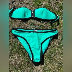Teal and Black Bikini Set